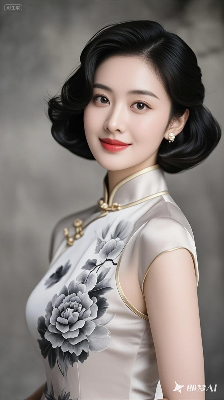 她身着民国风旗袍,手持书卷,安静伫立,文艺气质如民国书香里走出的