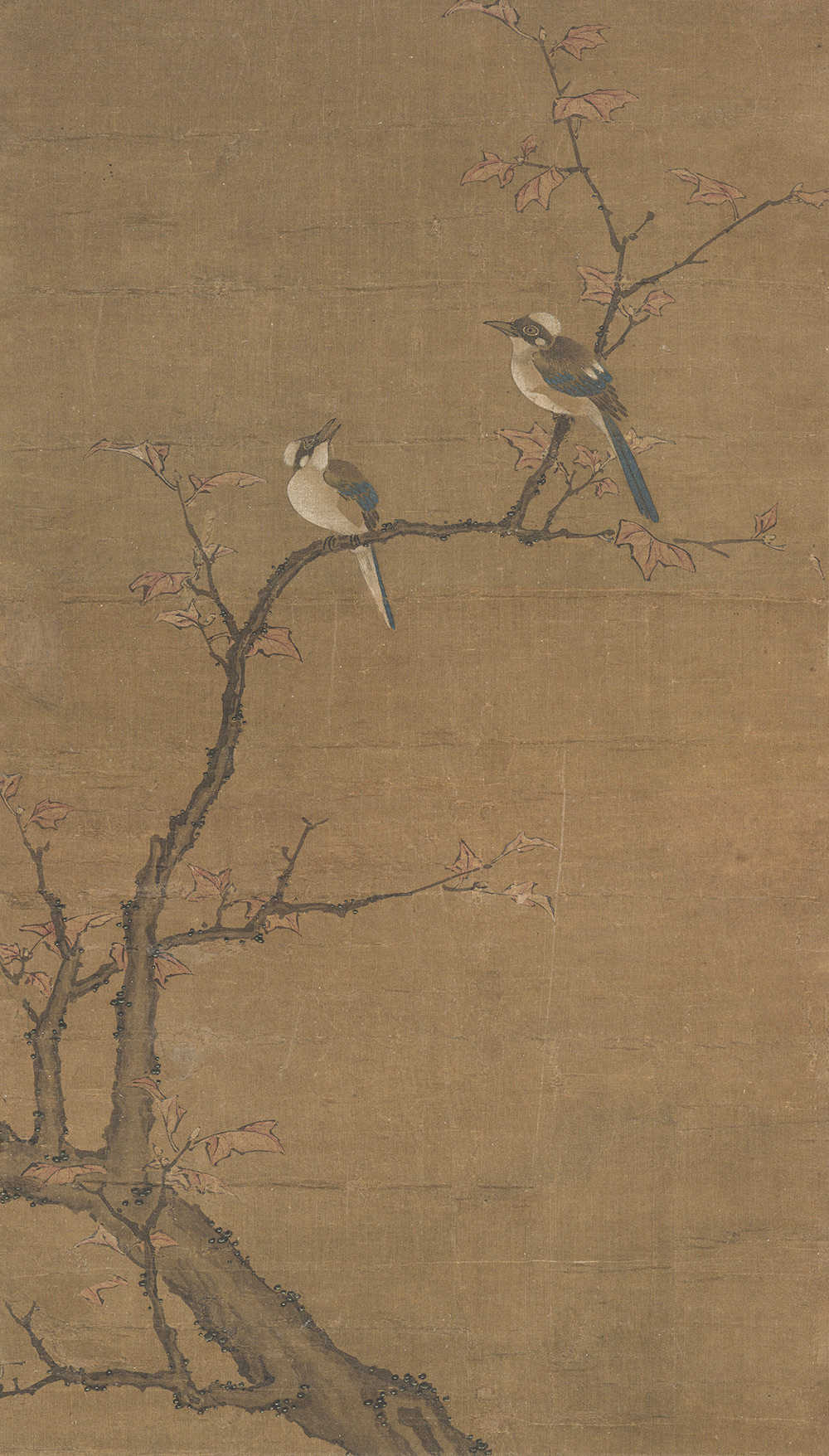 博物馆藏  《丹枫双鸟图》是元代画家郑禧名下唯一的传世花鸟画作品