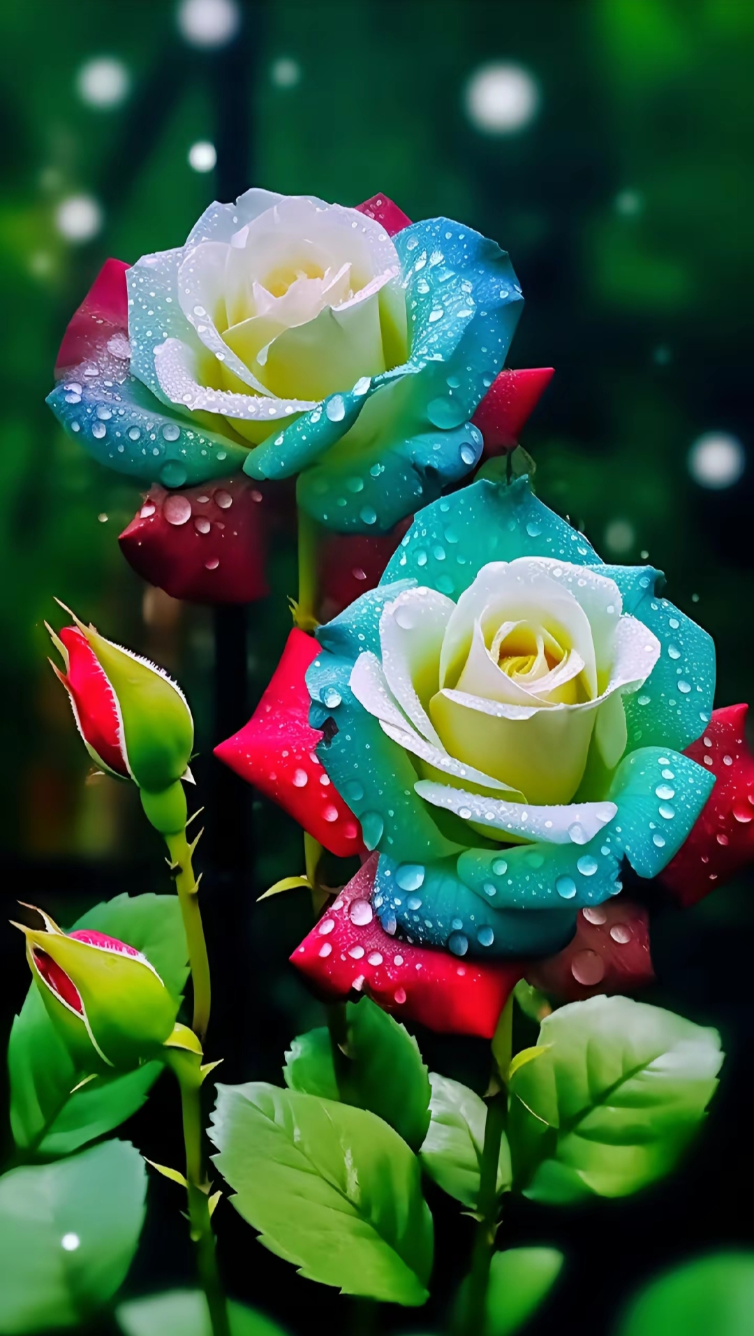 是自然赋予的独特浪漫 95  95 偶遇一朵红白相间的玫瑰,被雨滴