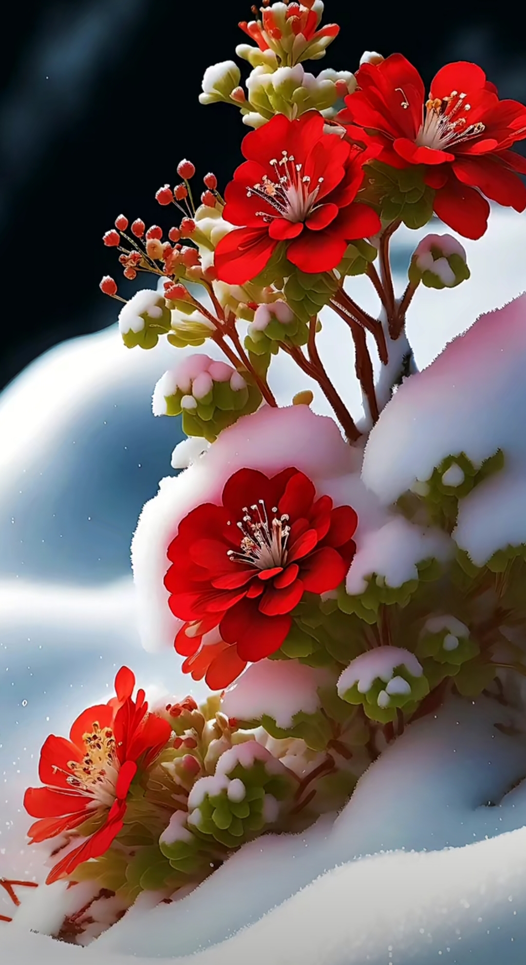 那支被雪覆盖的红花,宛如冬日里的一把火,娇艳欲滴,热烈而奔放.