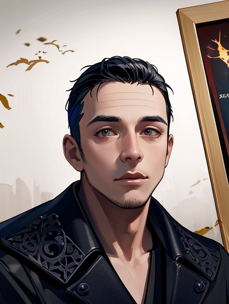 变身动漫角色# "04探索未知的奇妙之旅:蓝发男子与他的黑色皮衣