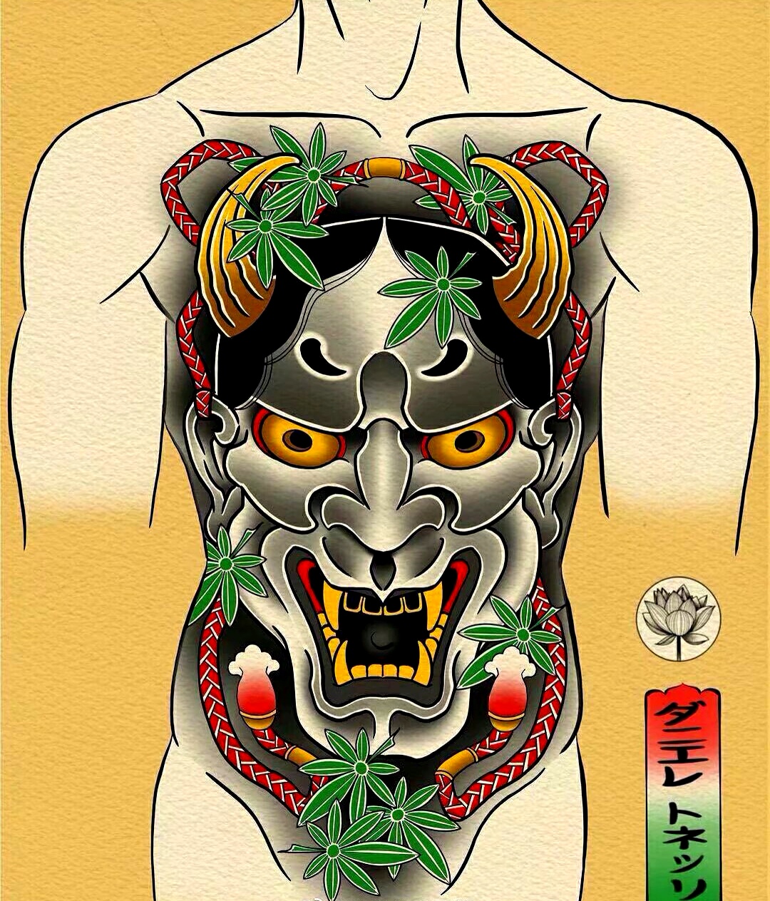 般若老传统满背纹身