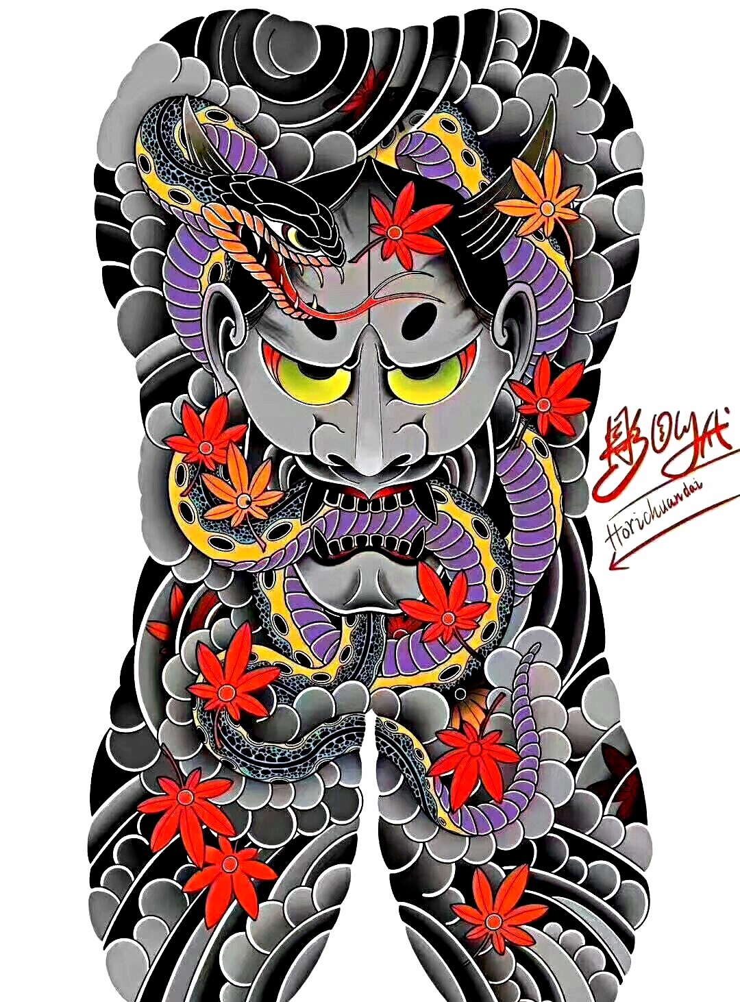 般若老传统满背纹身