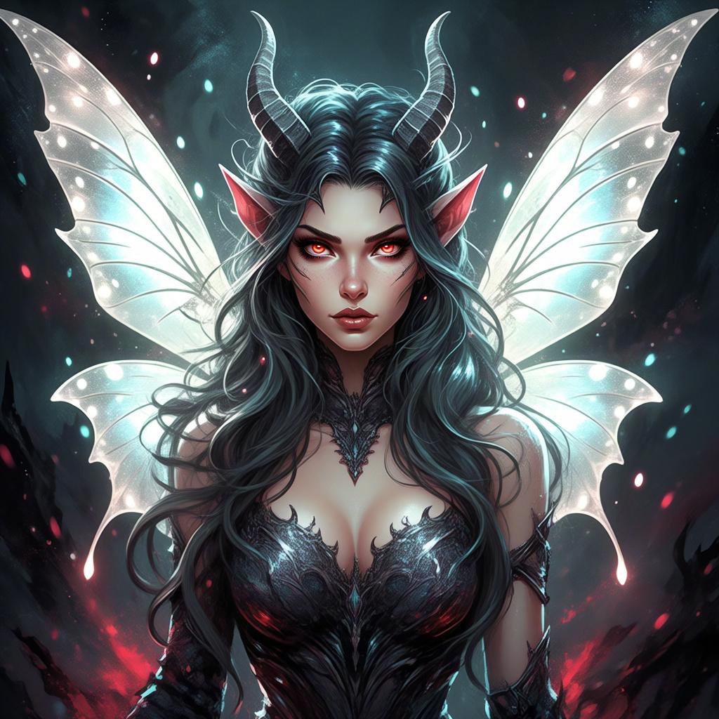 探索神秘的精灵领域,她的翅膀在黑暗中闪耀,每一片都映射着星光