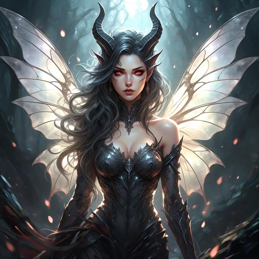 探索神秘的精灵领域,她的翅膀在黑暗中闪耀,每一片都映射着星光