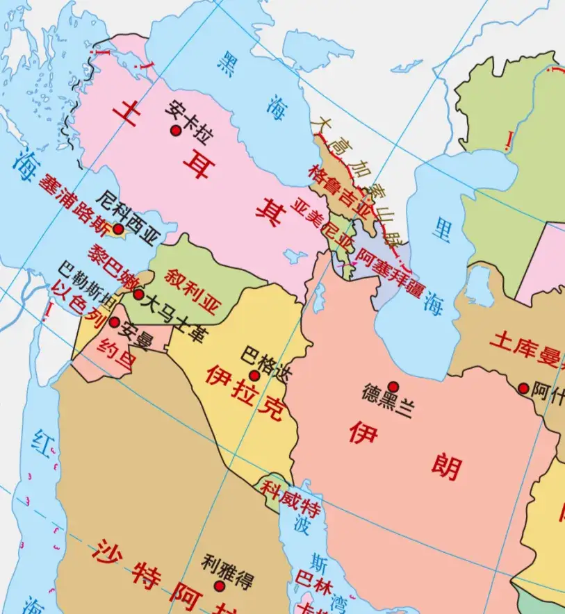 国地图伊朗以以色列约旦大马士革地图土耳其与巴勒斯坦国土纳浑身是刺