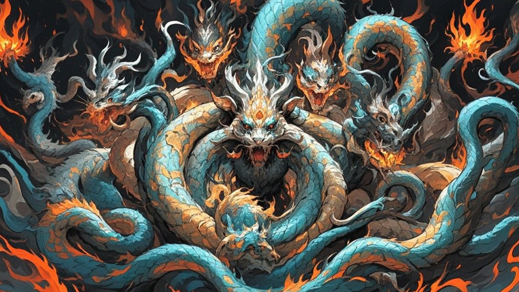 它是水神共工的臣子,长着九个脑袋和蛇一样的身体