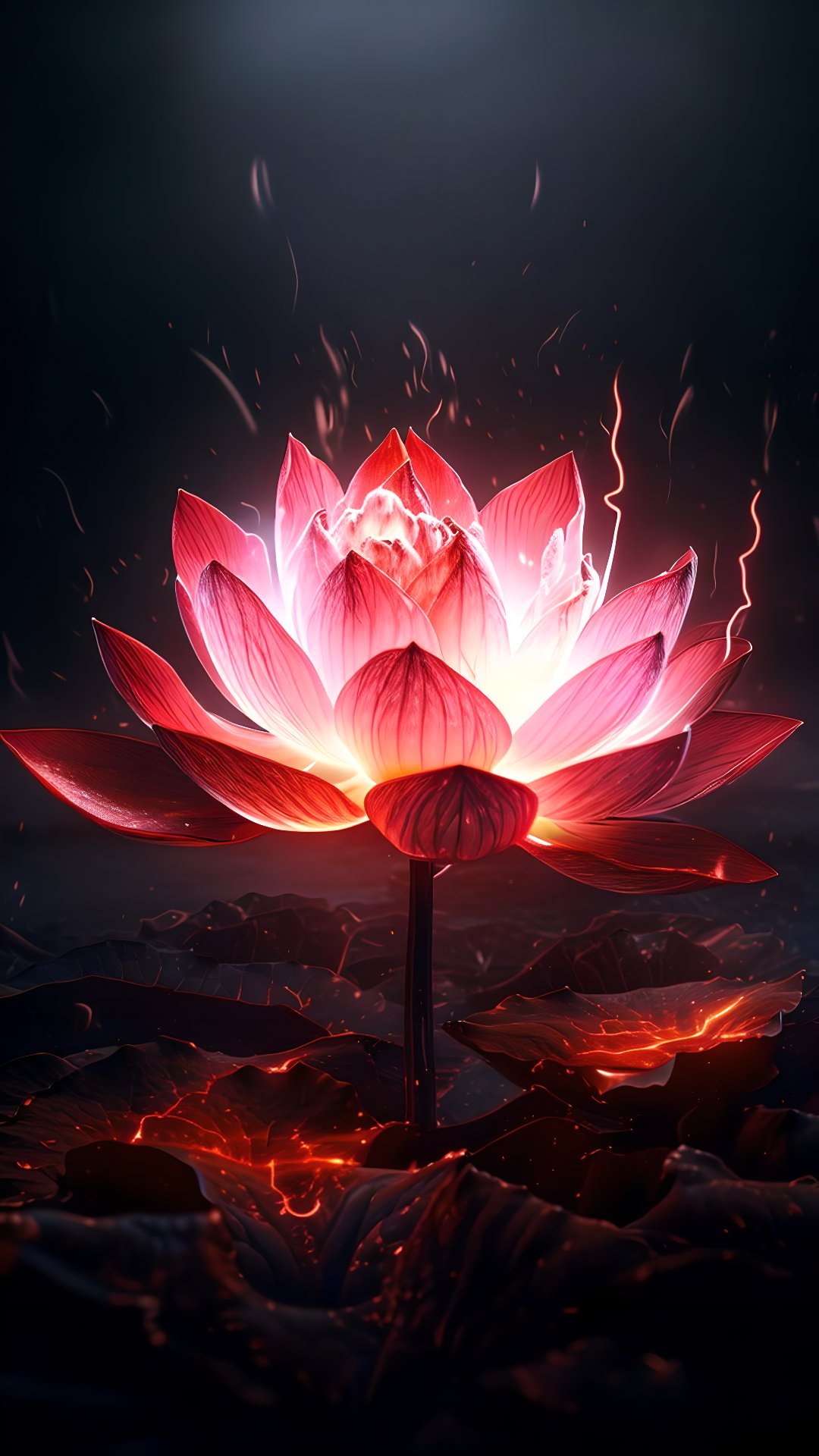 🔥在一片漆黑的背景下,一朵红莲悄然盛开