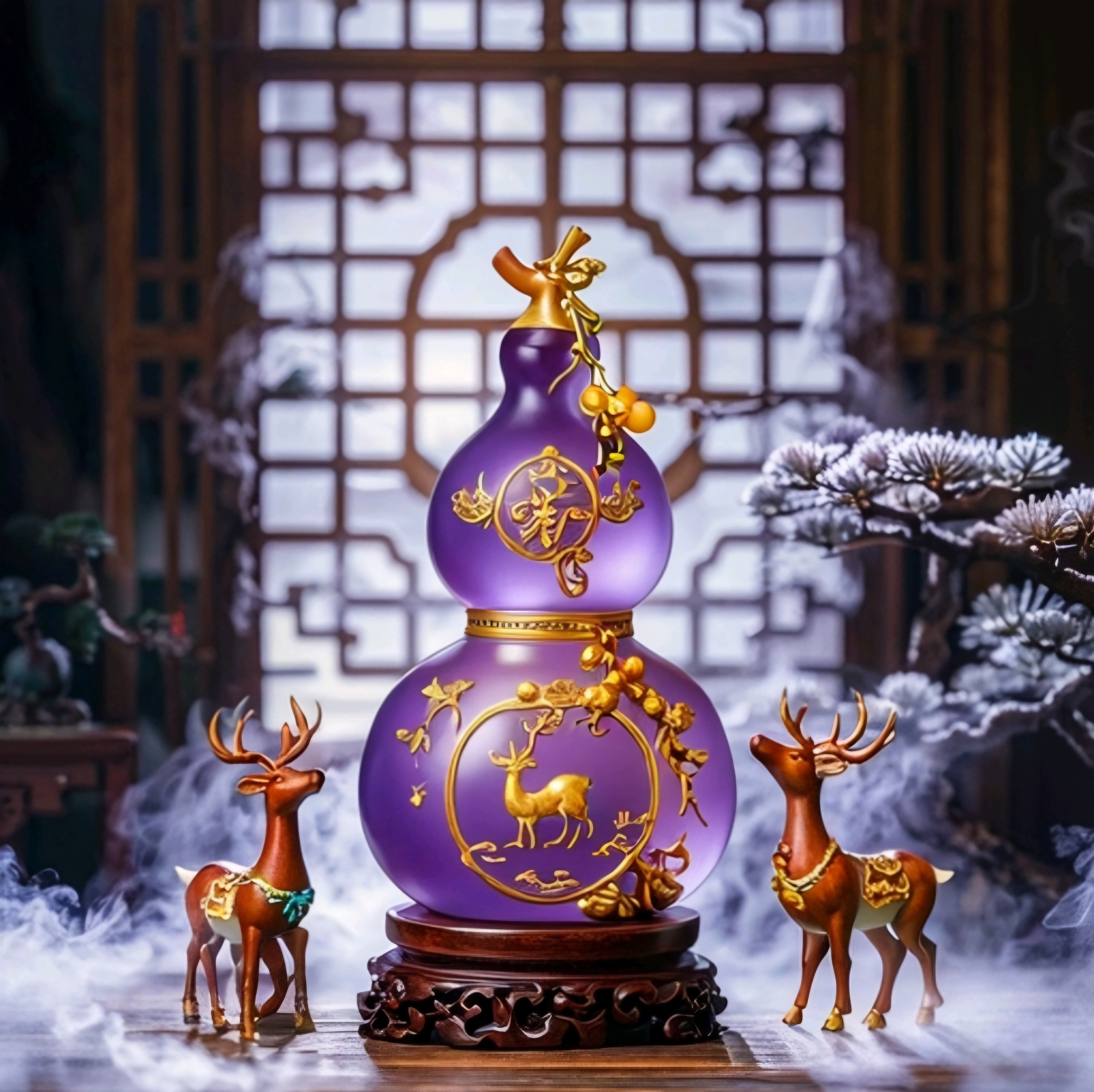 金色雕花的紫玉葫芦头像,紫气东来,福禄双全,家有鹿宝,好运连连.