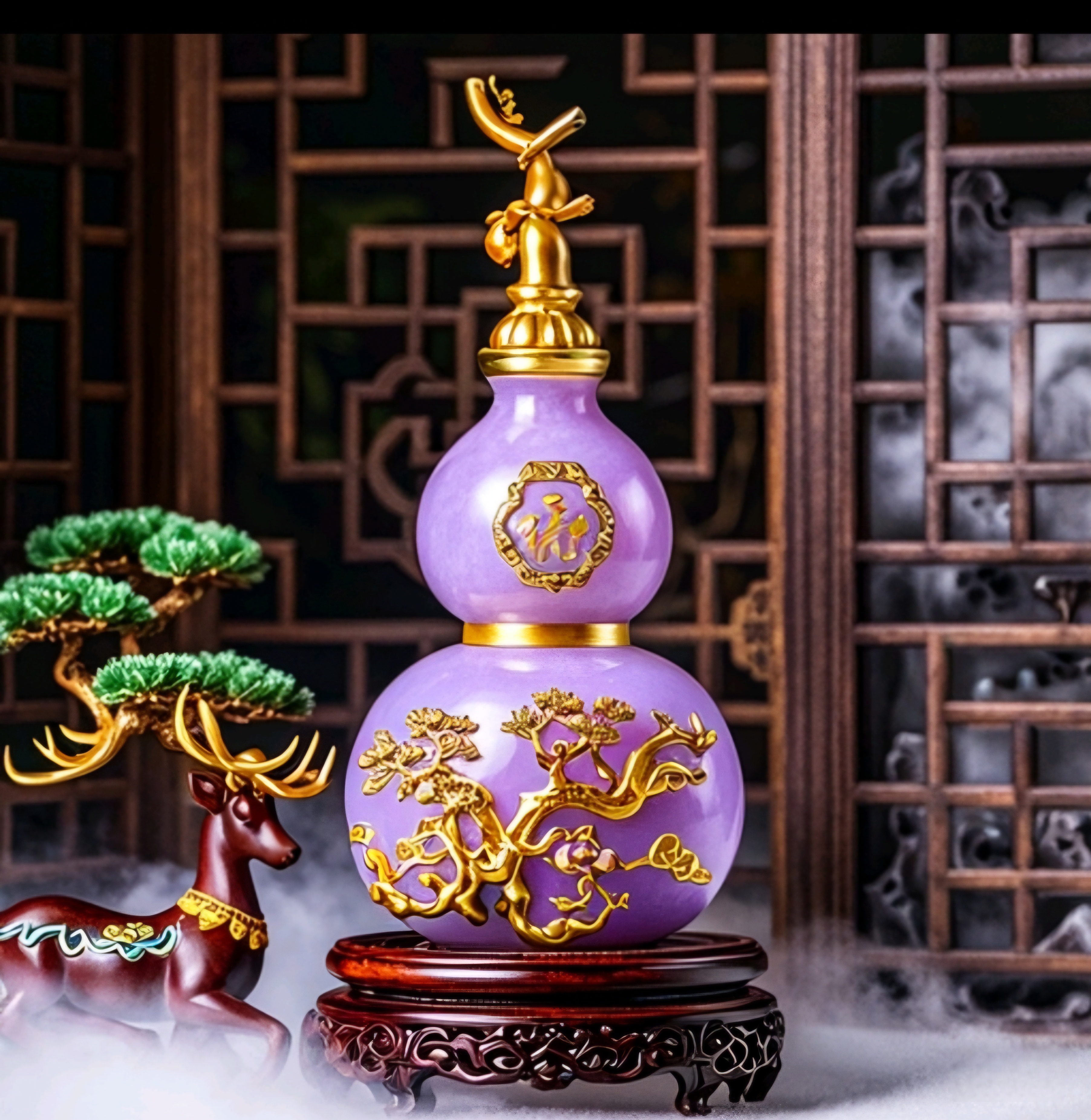 金色雕花的紫玉葫芦头像,紫气东来,福禄双全,家有鹿宝,好运连连.