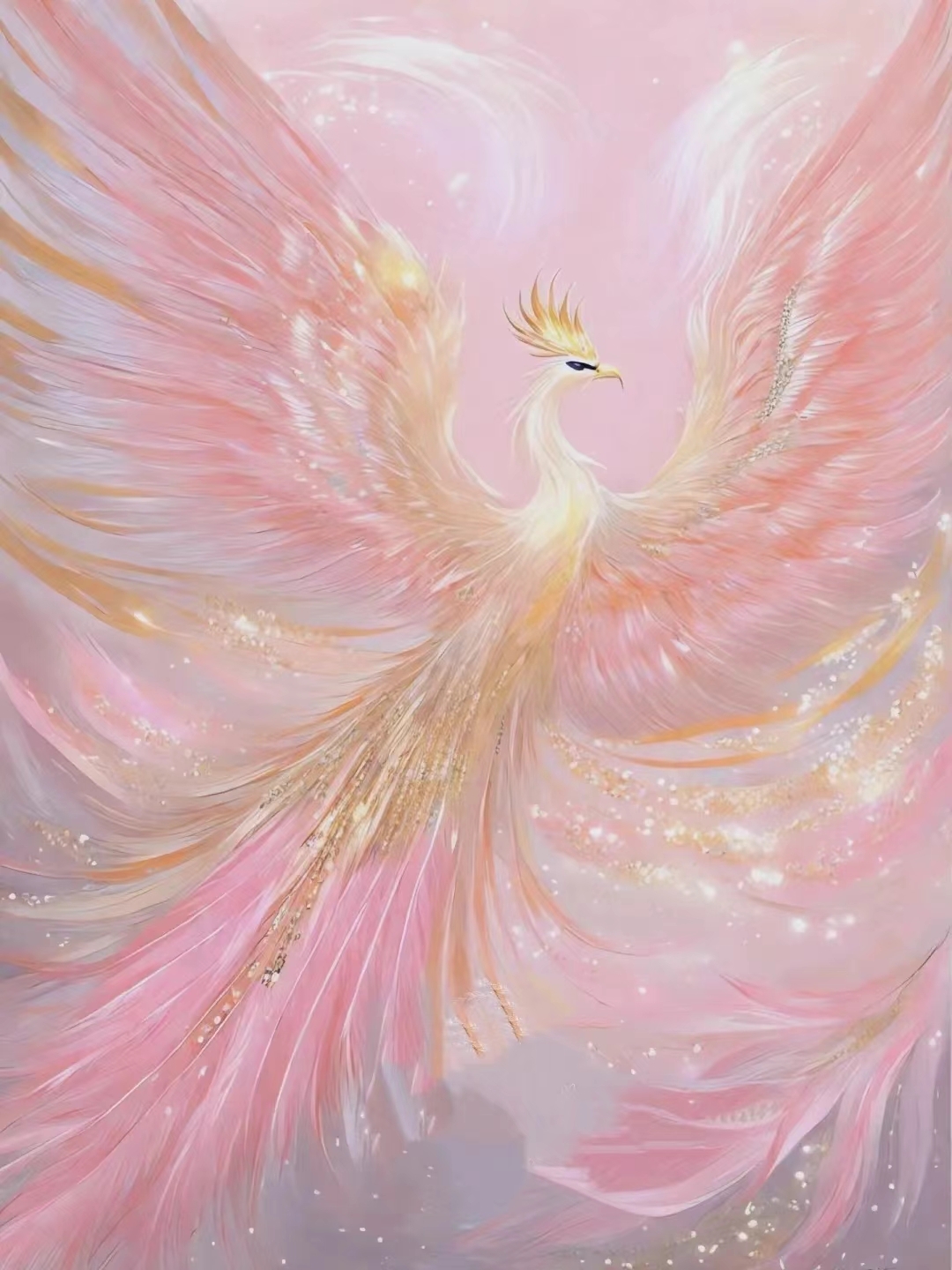 粉金色凤凰精美壁纸,捕捉梦幻瞬间,与粉翼天使共舞轻柔的旋律.