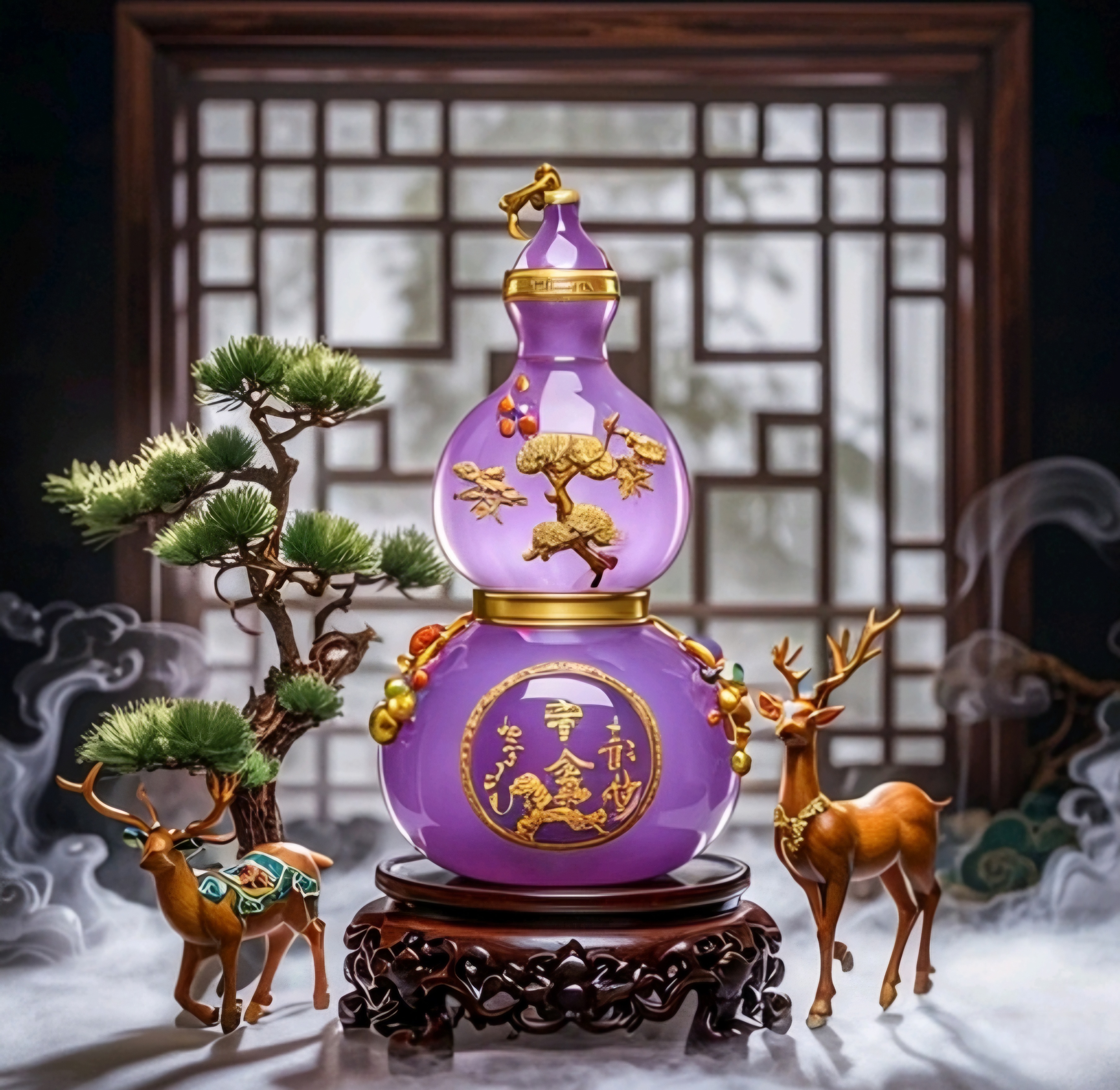 金色雕花的紫玉葫芦头像,紫气东来,福禄双全,家有鹿宝,好运连连.