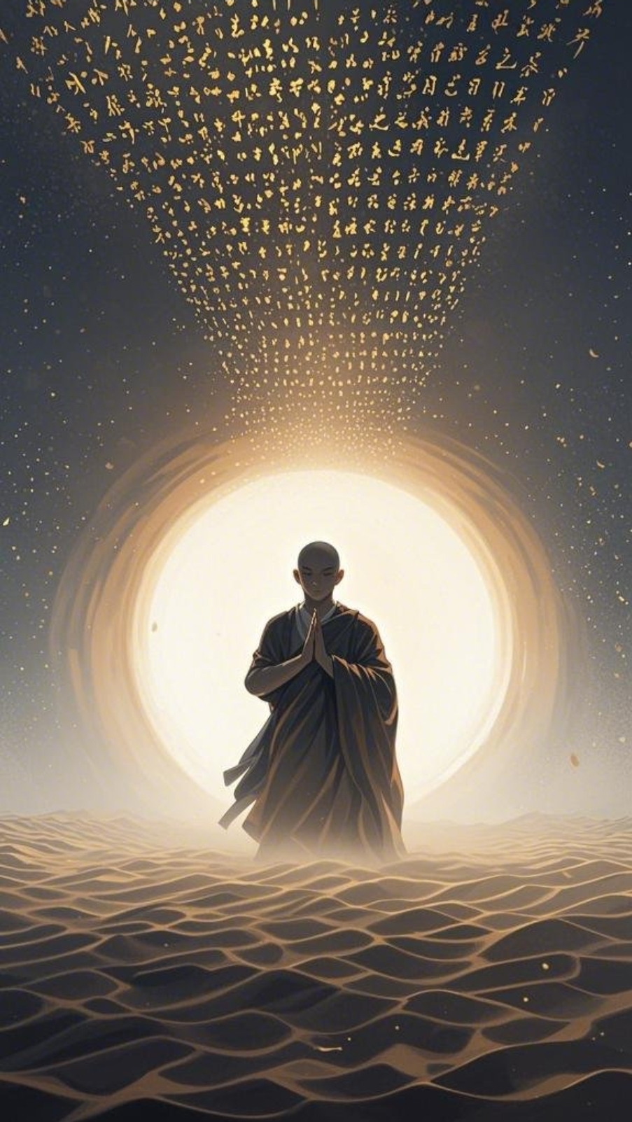 佛系壁纸:冥想,佛意,在沙漠的怀抱中,与星空对话,"之之我技老系木"