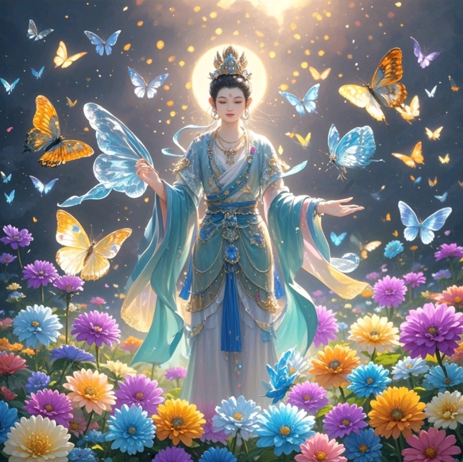西王母与蝶共舞头像,太美了吧,身边蝴蝶翩翩起舞,仿佛花仙子下凡～快
