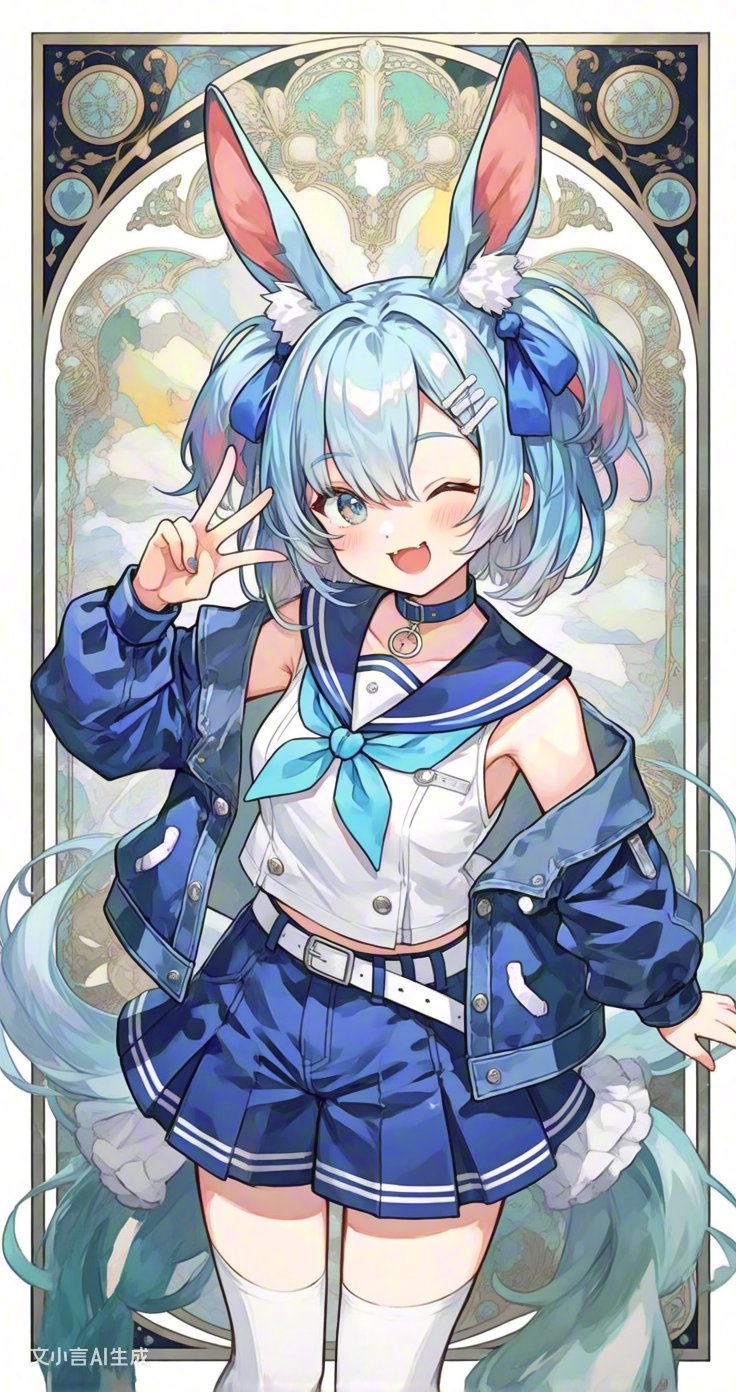 细腻的笔触,将少女的可爱展现得淋漓尽致,让人一眼蓝发兔耳少女动漫