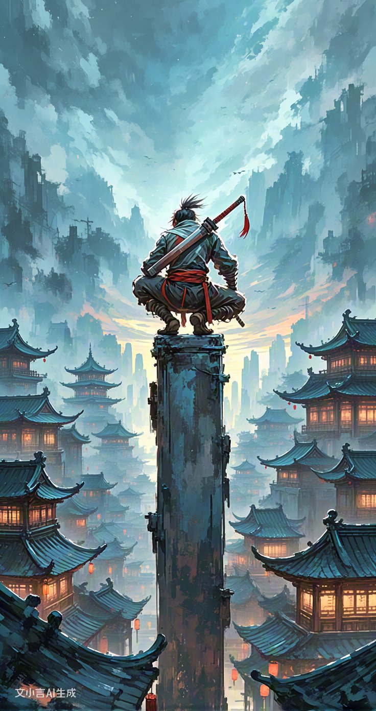 迎接未知挑战,书写属于自己的江湖传奇#ai创作大赛侠客背剑背影负剑背