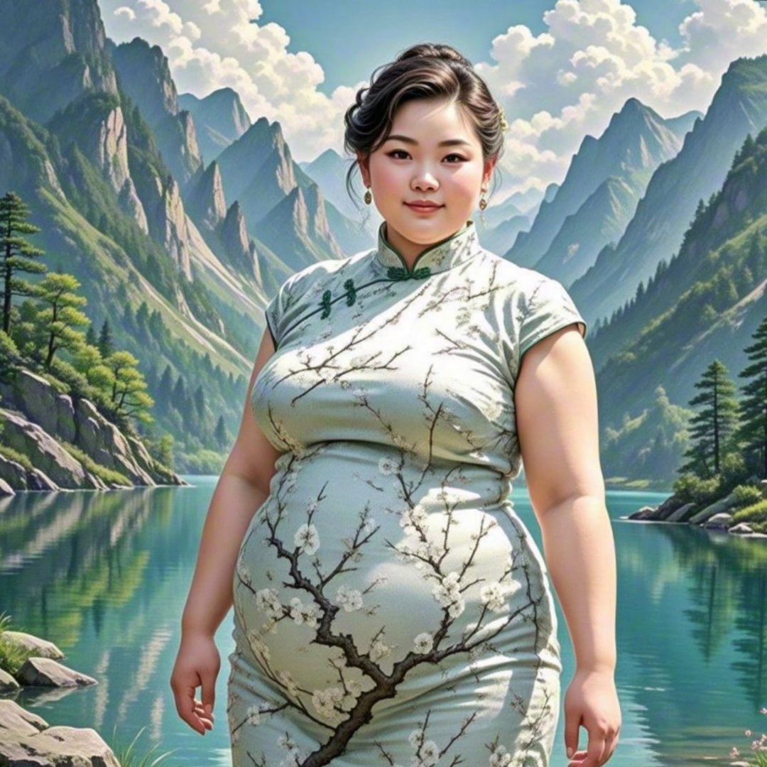 她穿着旗袍,曼妙的曲线如流水般柔和,那丰盈的身姿更是别有一番风韵