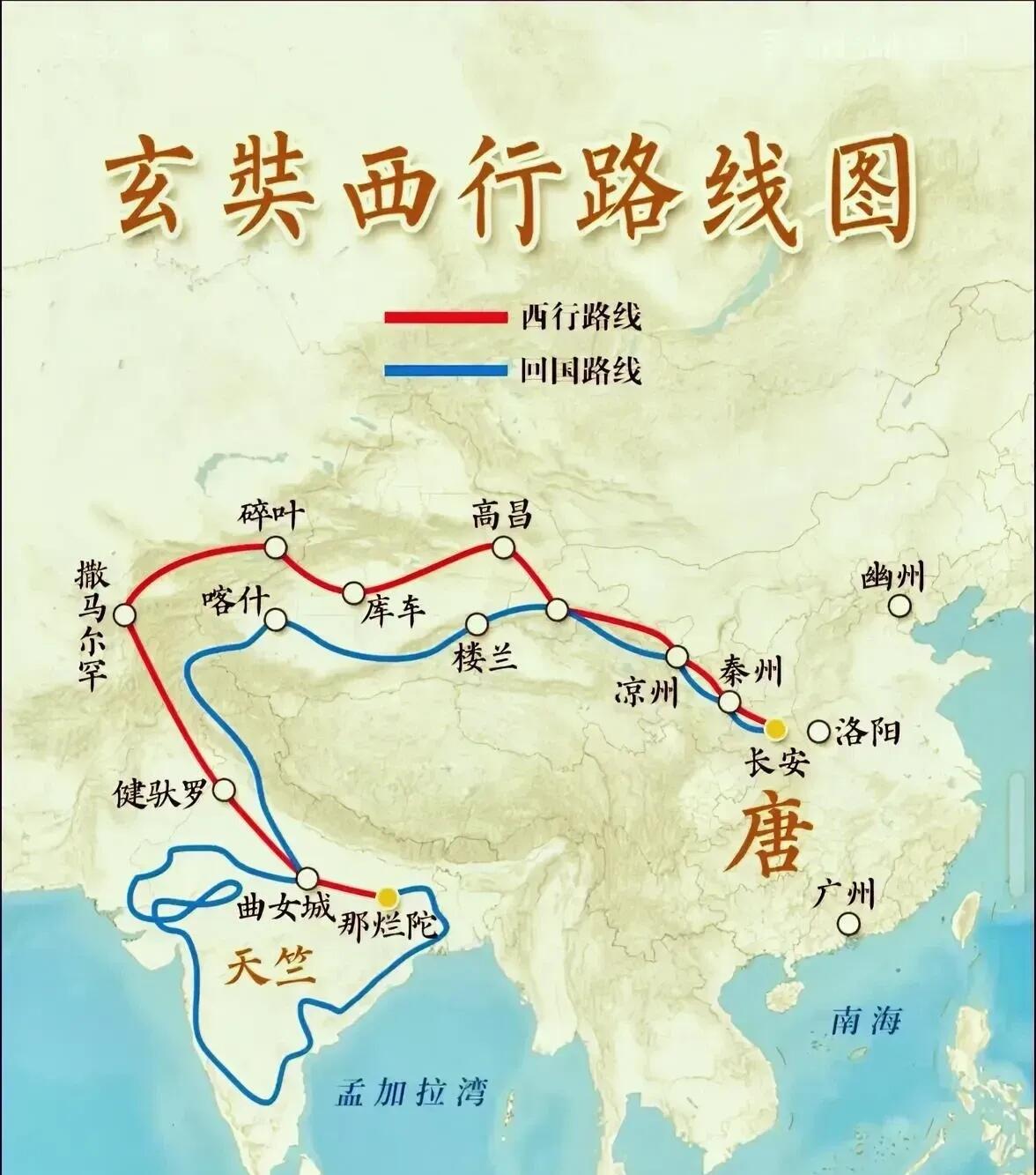 玄奘西行路线图