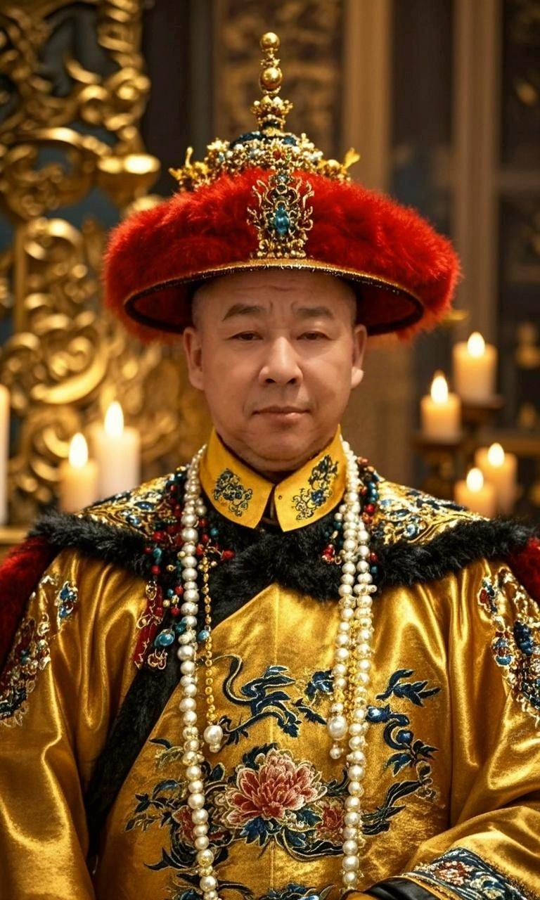 指尖抚过胸前沉甸甸的东珠朝珠,十二旒冕冠垂下的玉藻轻叩额前