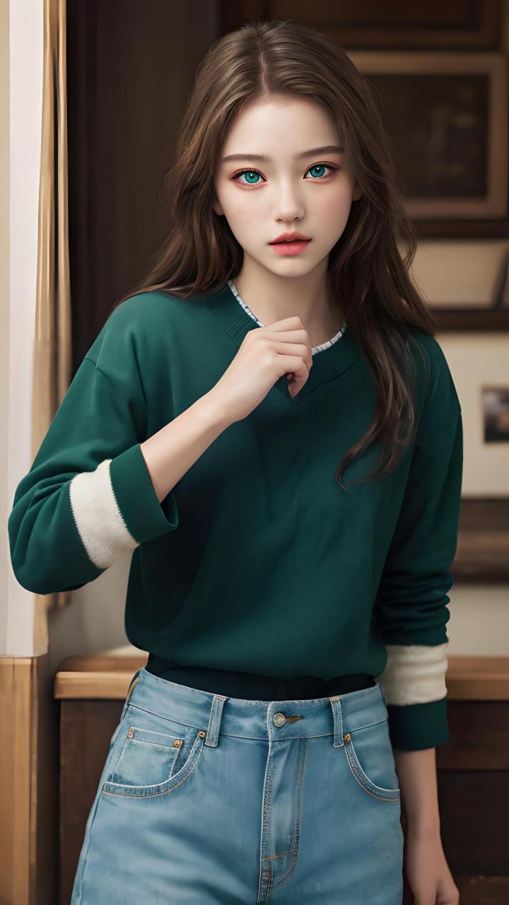 绿眼睛的女孩可爱