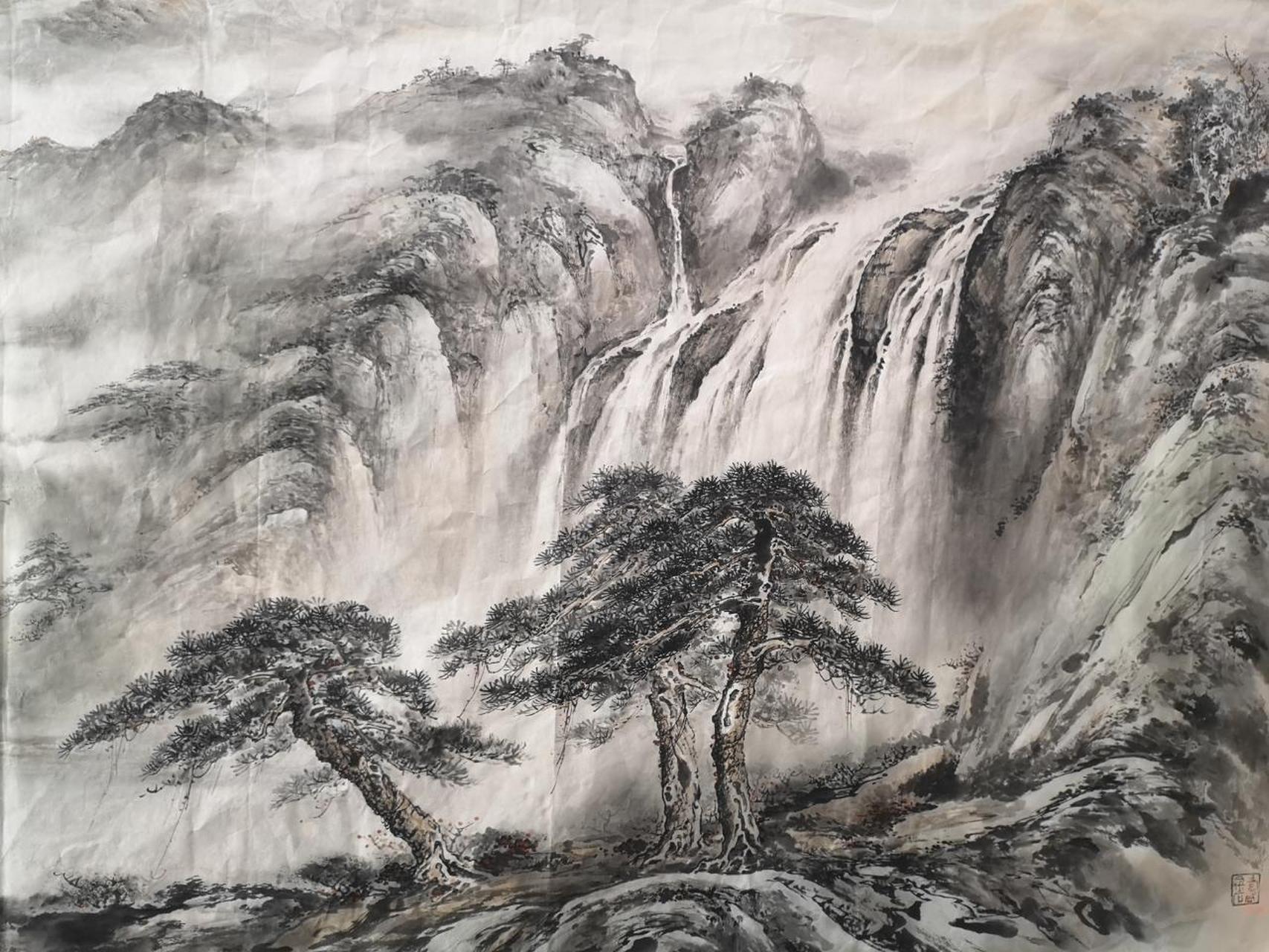 林榕新作八尺山水画:光耀千山图