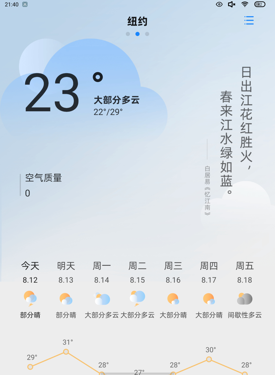 纽约的天气还真挺好