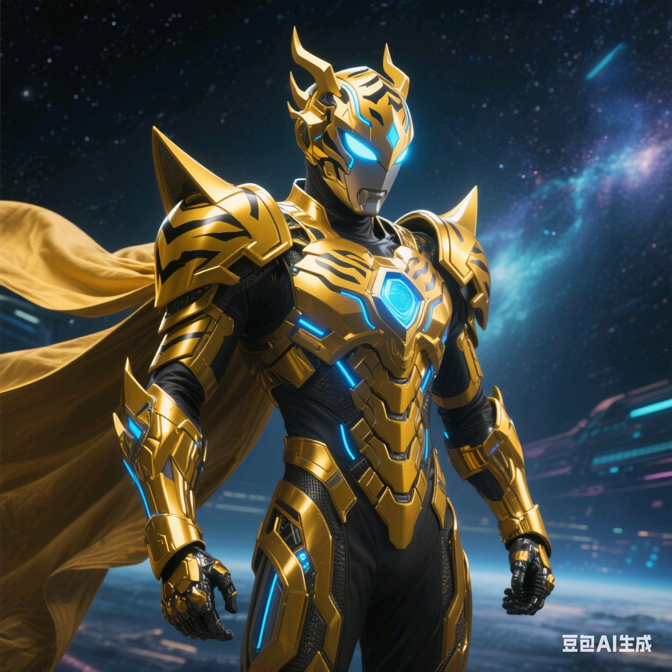 这身奥特曼金色战衣在星空中闪耀,感觉就像是漫画里走出来的超级英雄