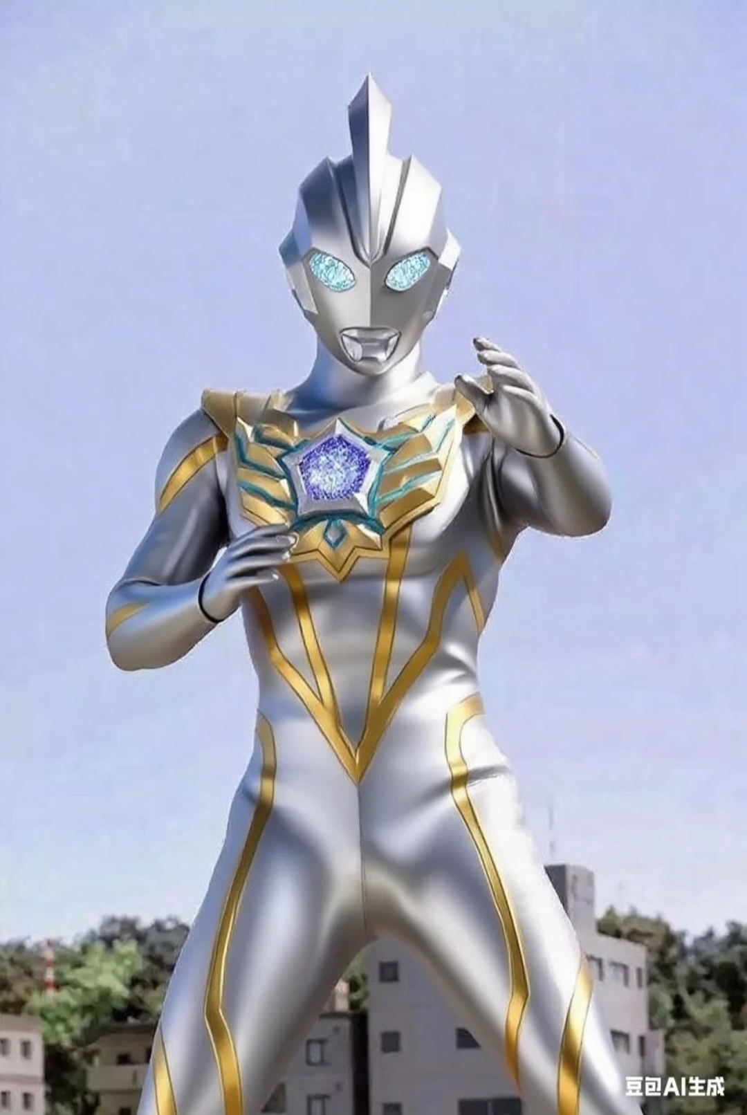 奥美迦奥特曼的新形象如熔金铸就,通体流淌着星辰之力