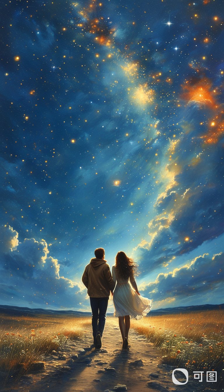 ai壁纸奔赴星空,我和你就像这宇宙中的两颗星,虽遥远却相连,手牵手