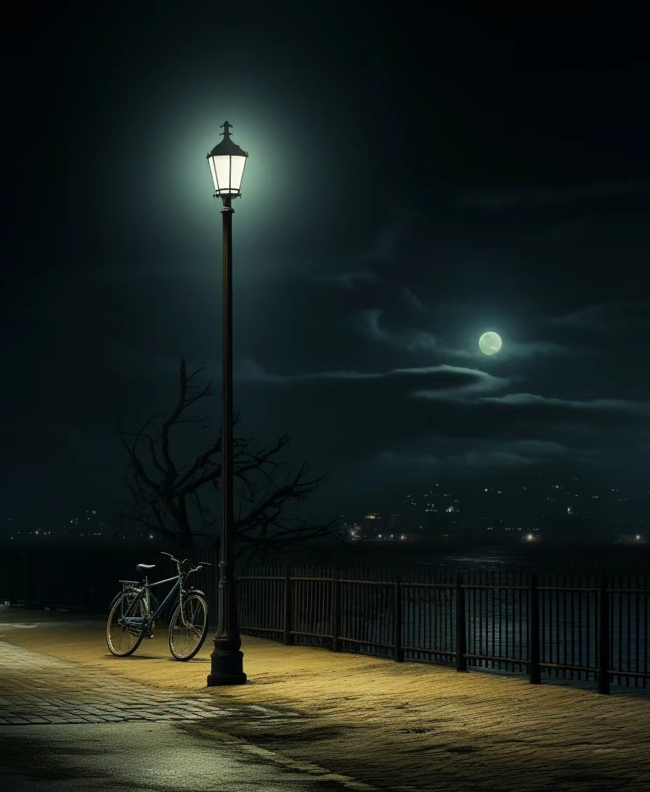 河流在月色下起伏, 似远古的琴弦,低语着夜的旋律