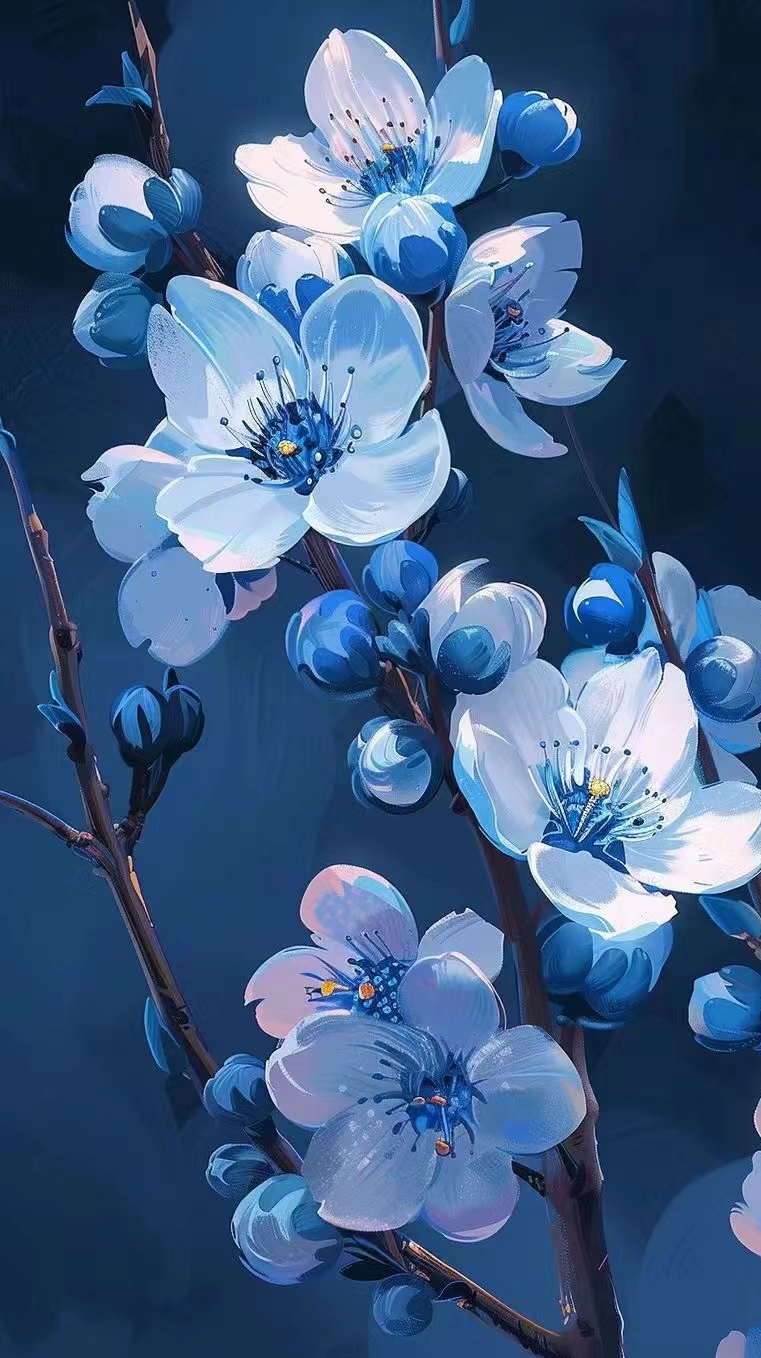 深蓝色与白色的交织,如同夜空中的星辰与月华,交相辉映,散发