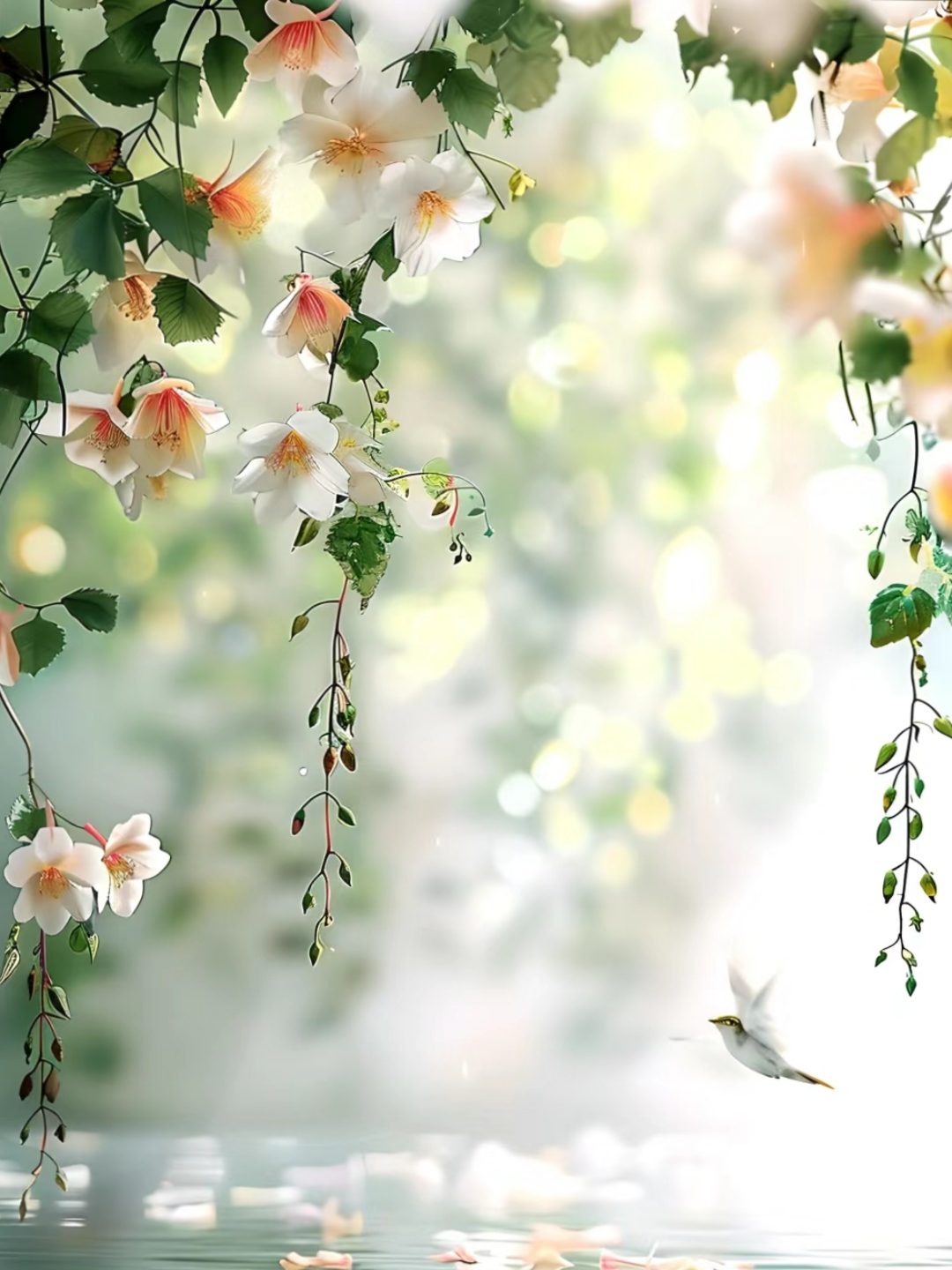 生活中的美好,就像这藤蔓,花朵,叶子与鸟,自然生长,和谐共存