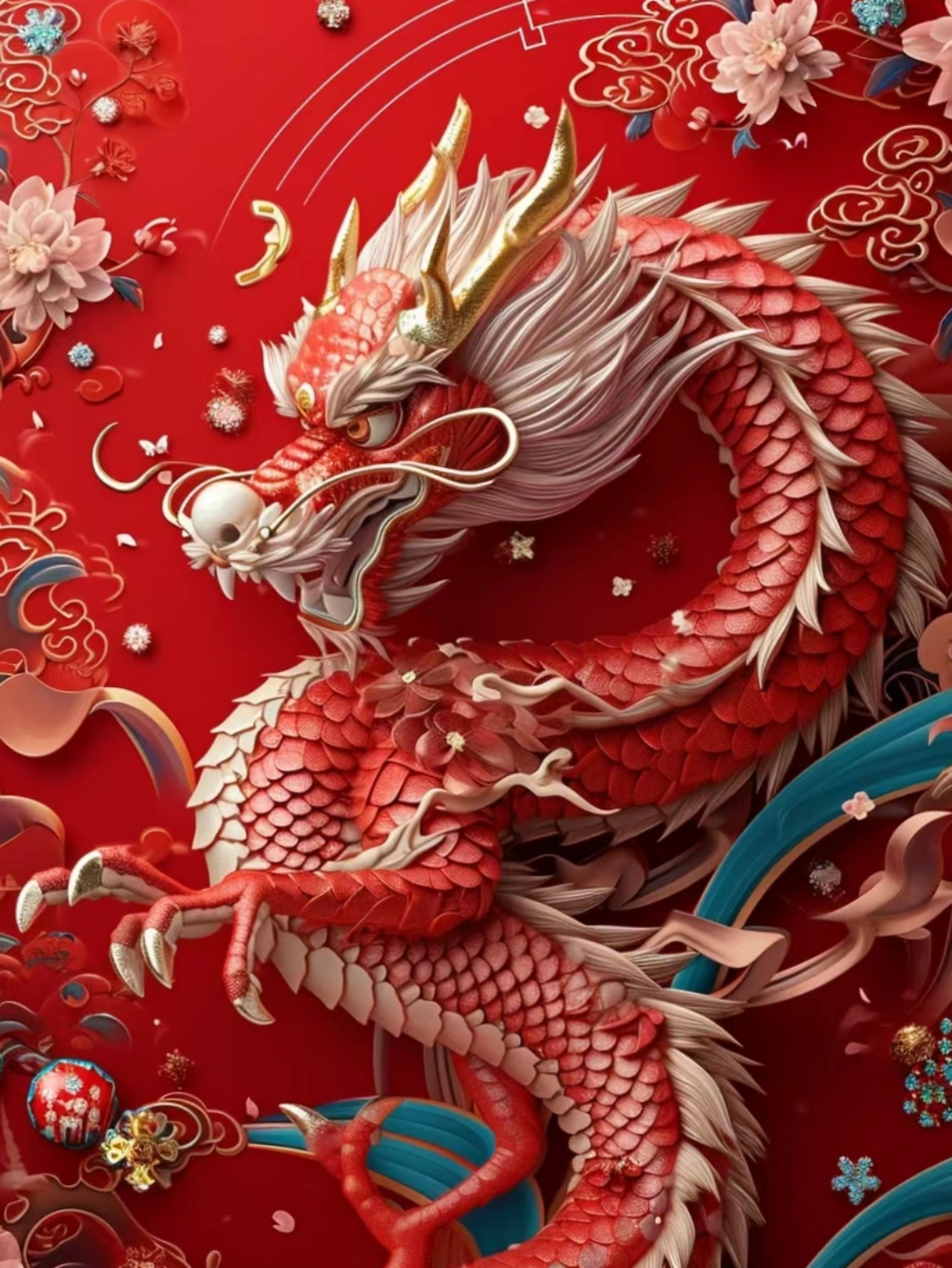 威武的中国龙,红色为底,彩纹添彩,尽显霸气与华丽.