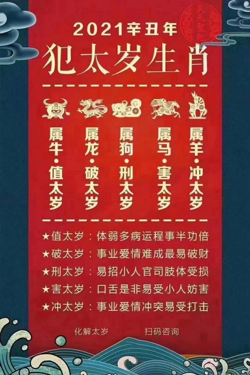 1,牛,值太岁 2021年是辛丑年,也就是生肖牛值太岁,生肖牛的朋友运势