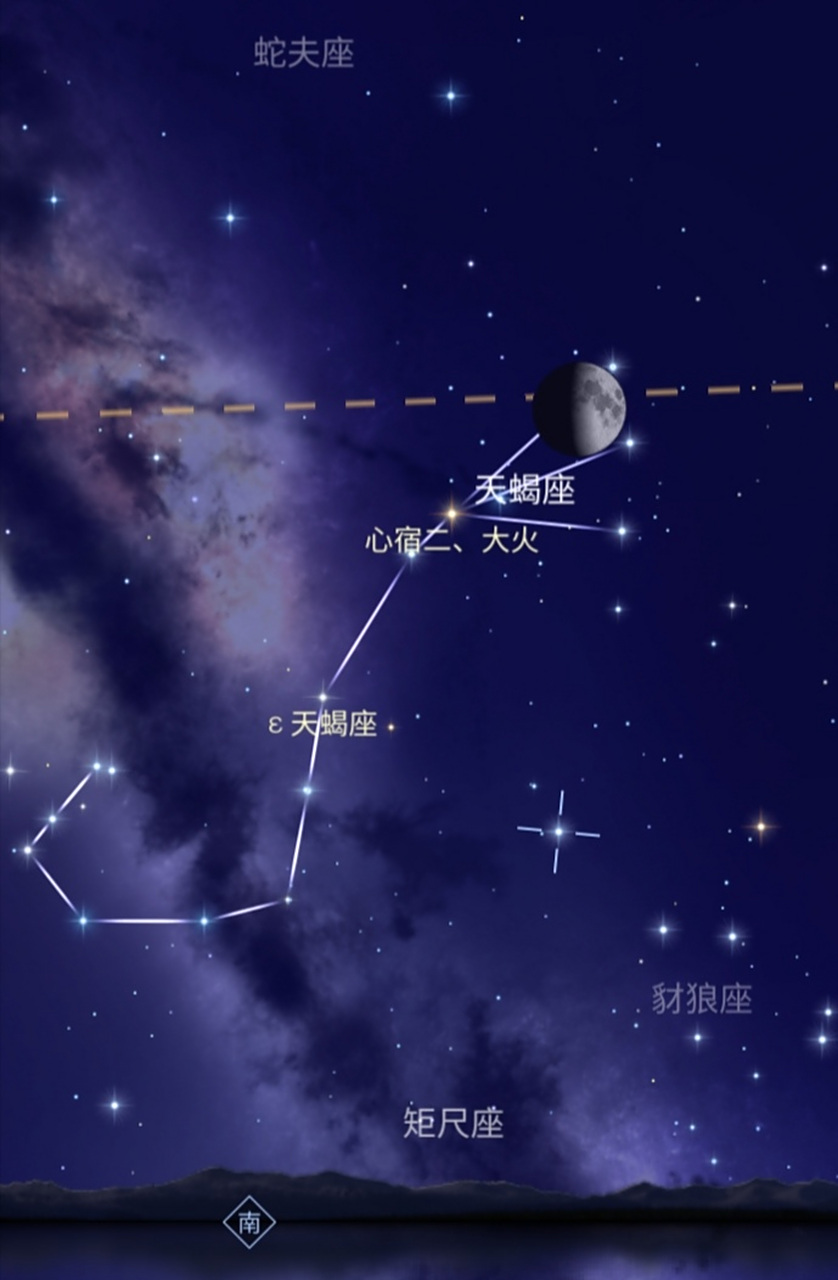 心宿二合月 中国星象学二十八宿中,东方苍龙七宿中心宿的第二颗星