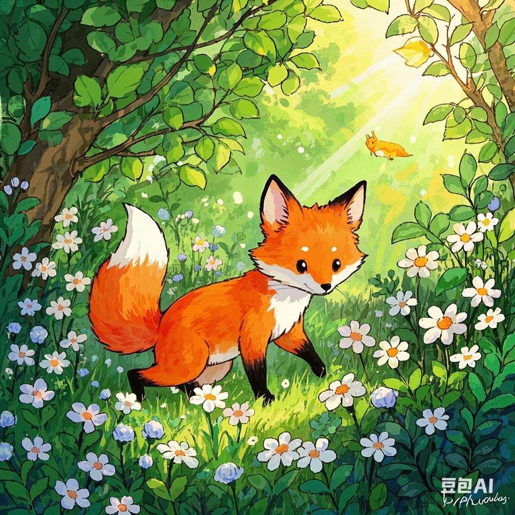 在花丛中漫步的小狐狸,仿佛能闻到春天的气息,嘿,你找到那抹最鲜艳的