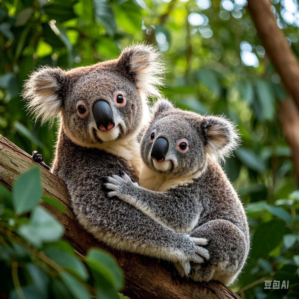 树袋熊,紧紧相依在树枝间,共享自然的和谐旋律.#冬季旅游去哪里