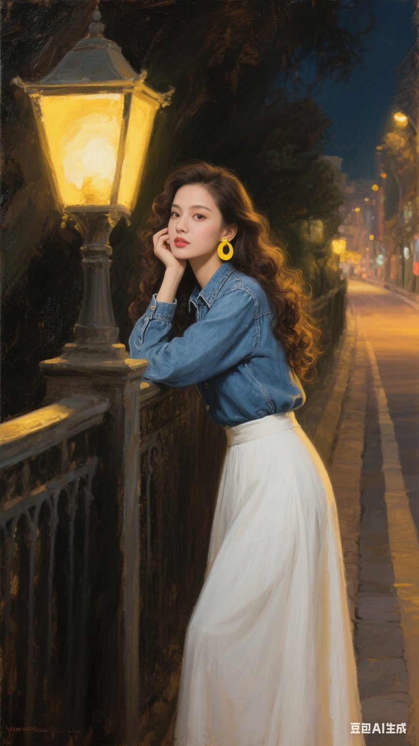 夜幕降临,灯火阑珊处,女孩独自站在桥边,沉思间,耳畔传来温柔的晚风