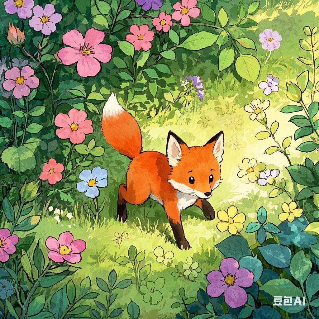 在花丛中漫步的小狐狸,仿佛能闻到春天的气息,嘿,你找到那抹最鲜艳的