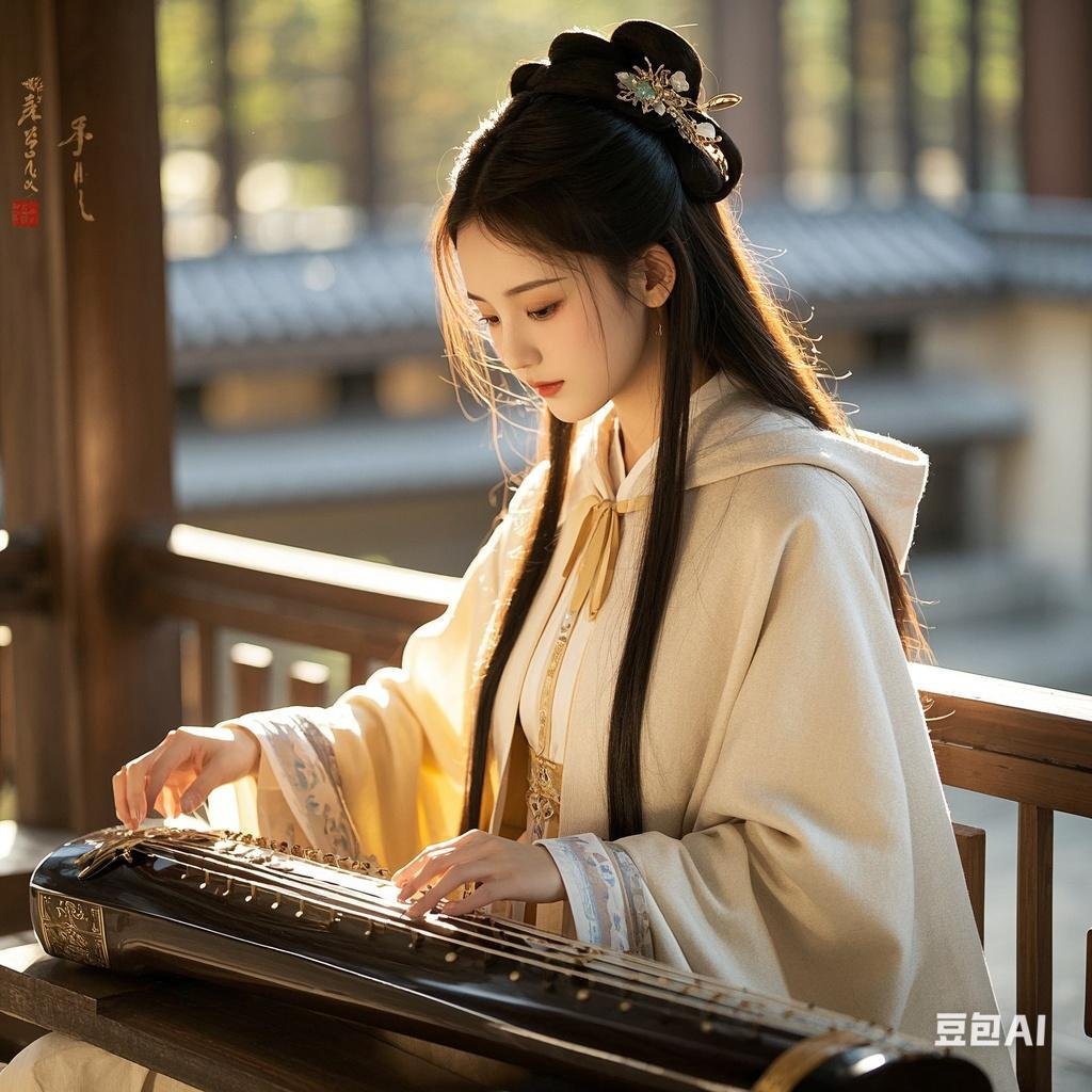 古风小姐姐弹奏古筝,宛如穿越千年,带来一抹宁静与优雅