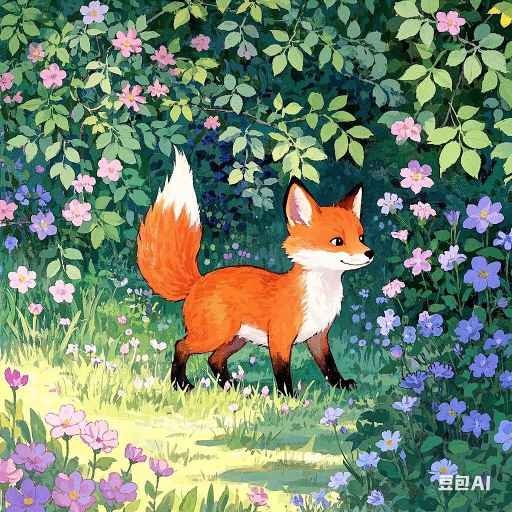 在花丛中漫步的小狐狸,仿佛能闻到春天的气息,嘿,你找到那抹最鲜艳的