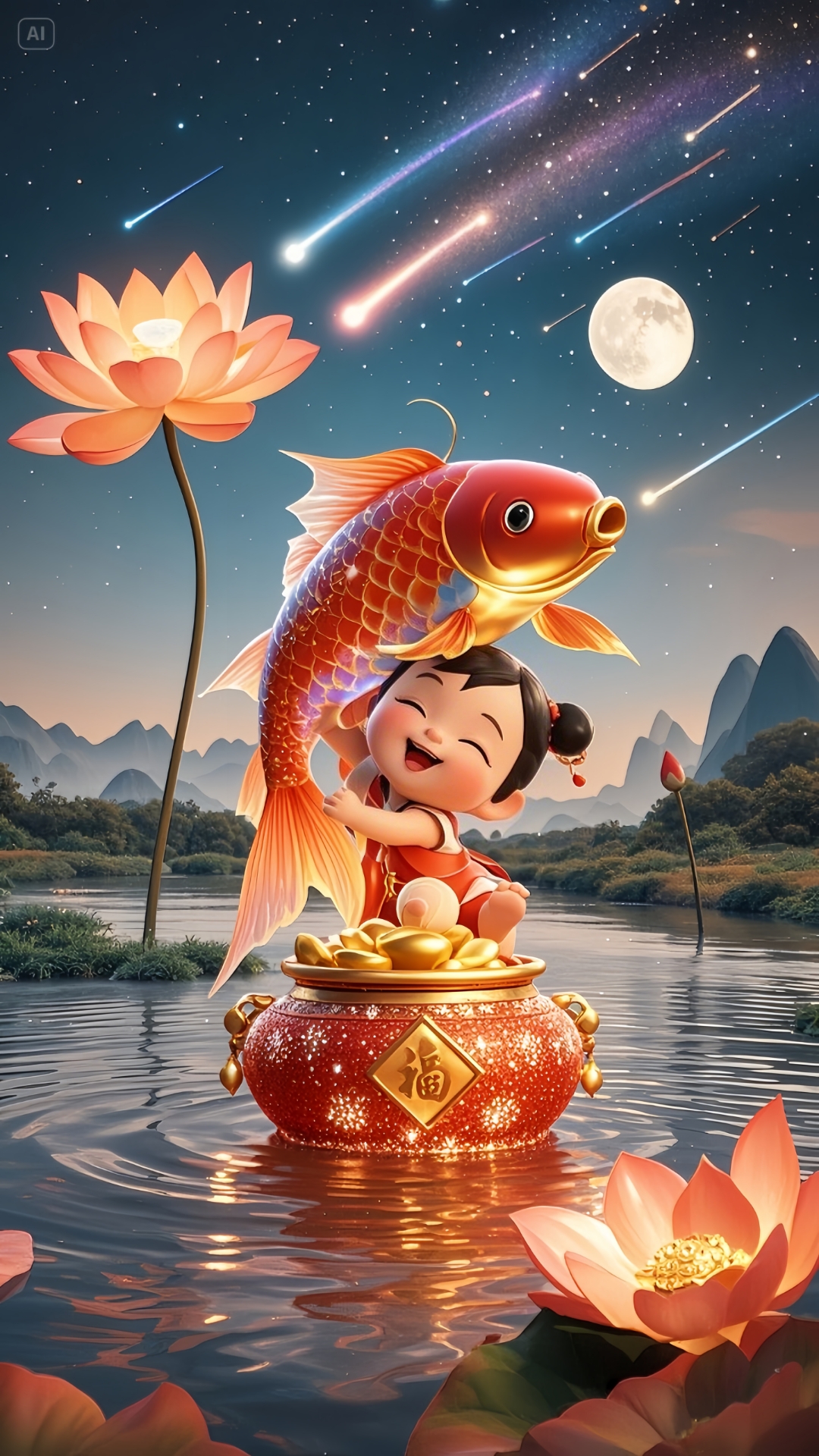 我要上热门# 哇塞,这锦鲤与萌娃抱着好漂亮,好自愈.#热问计划