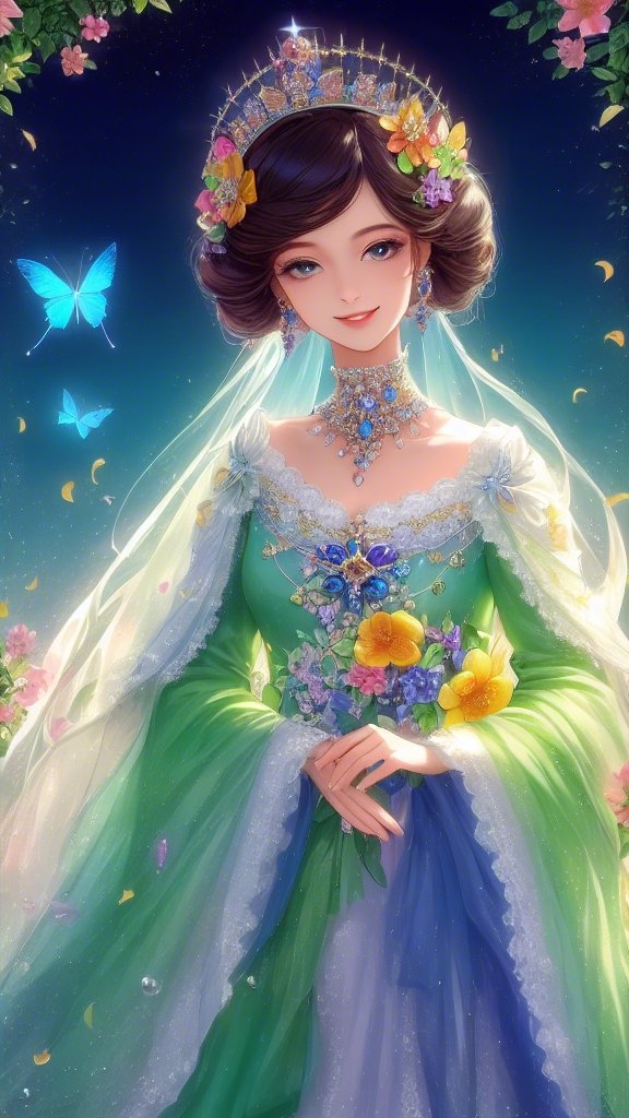 一位年轻女性,身着华丽紫色礼服,犹如夜的公主,优雅而神秘