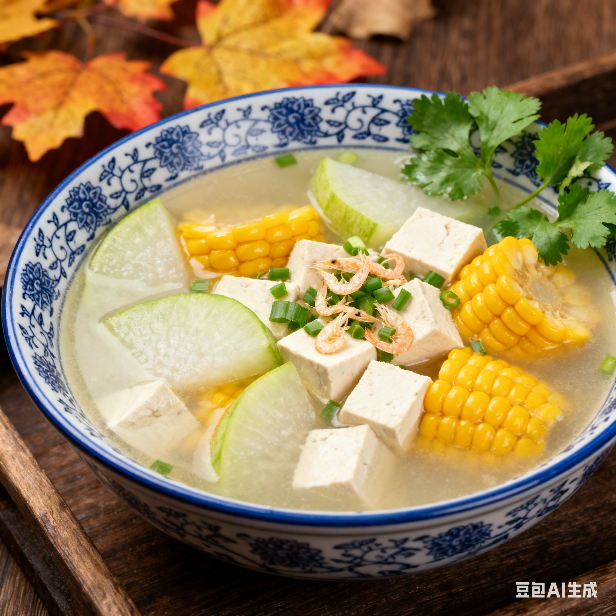 今天推荐一道超简单的"三样鲜蔬汤",只用冬瓜,玉米,嫩豆腐这三种常见