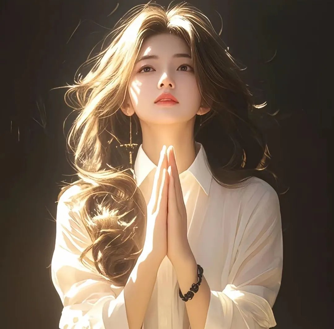 头顶有光的女人微信图像佛系美女带发侧脸修行求佛真人写真照无水印