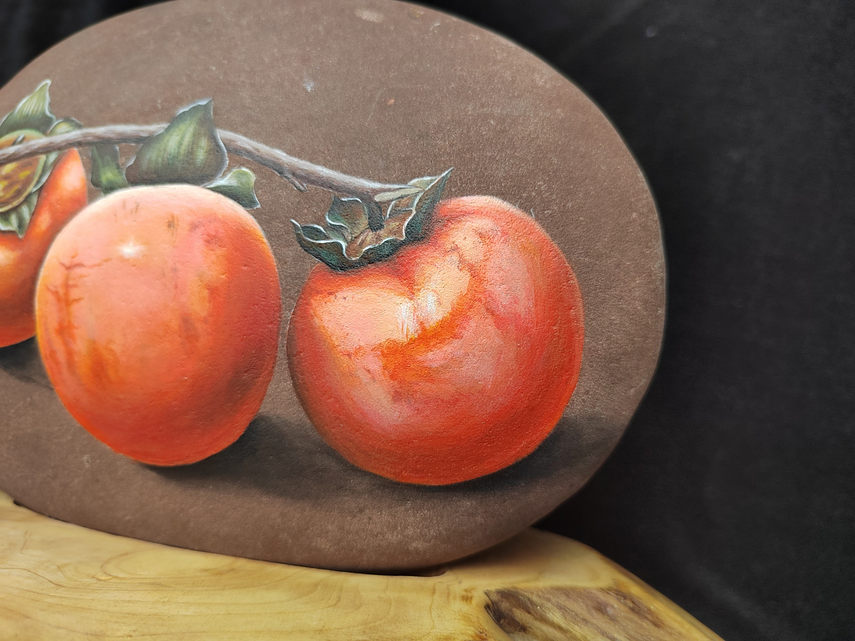 柿柿如意石头画丙烯画居家摆件事事如意