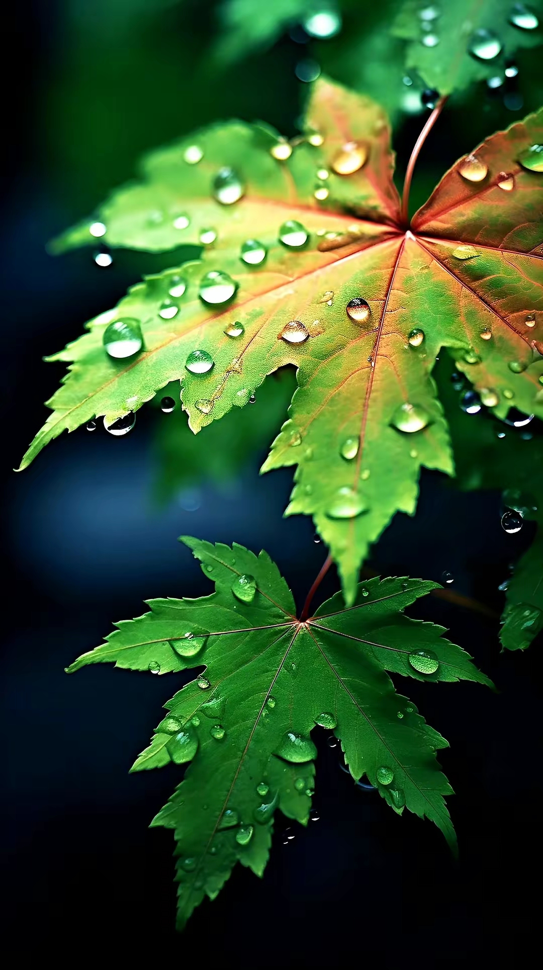 雨后树叶滴水的图片图片