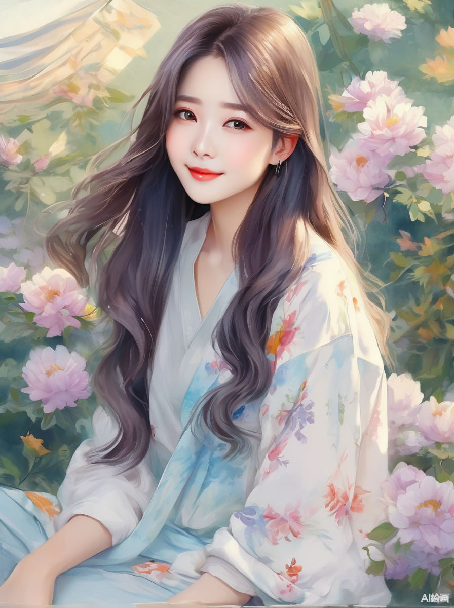 50加学ai绘画|长发鲜花女孩