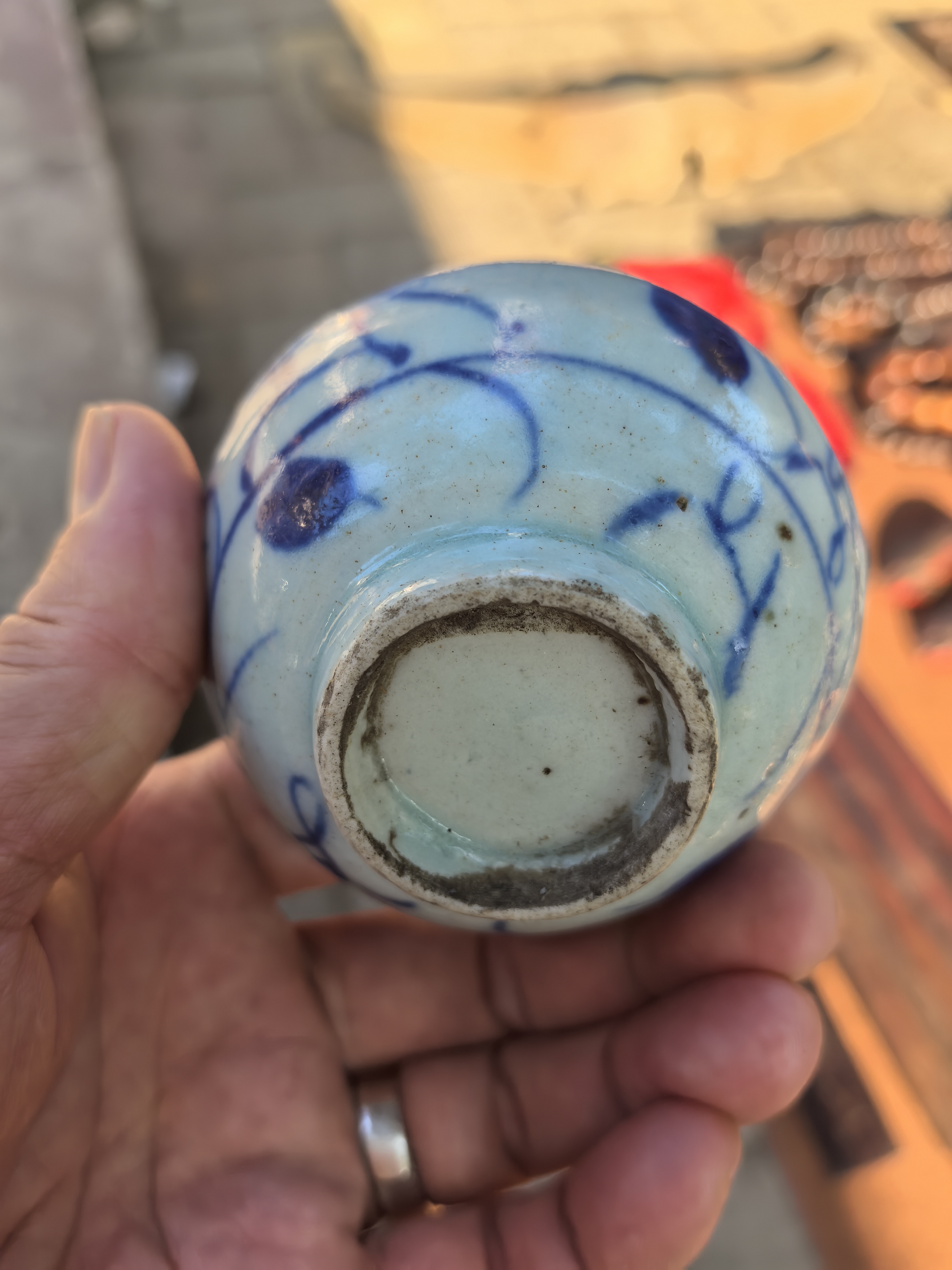 清中期花草纹青花小酒杯,高5厘米,口径7.2厘米,足径4厘米