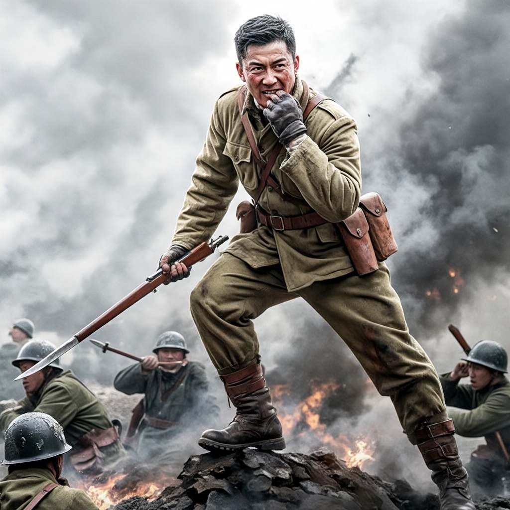 鲜血浸透了军装,顺着指尖滴落,却无法浇灭他眼中的坚定